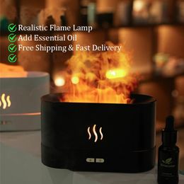 3D Simulation Flame Humidifier 180ml USB Aromatherapy Diffuser Room Fragrance Desktop for Home Office Auto Shut-Off