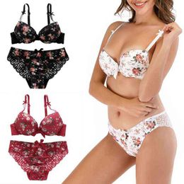 Floral Women Underwear Lace Sexy Push-Up Bra And Panty Lingerie Set Comfortable Padded Bra Adjustablected Sets L220727