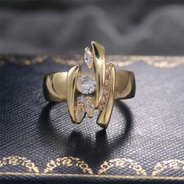 Luxury Gold Color Geometric Shape Women Hiphop Party Stylish Female Finger Rings Dazzling CZ Lady's Fashion Gothic Jewelry