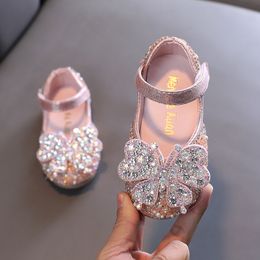 Girls Party Shoes Pink Silver Princess Shoes Pu Leather Big Girls Shoes for Kids Children Fashion Bow Fairy Lady Sandals 1-12