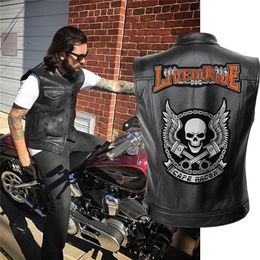 Men Biker Jackets Vest Solid Colour Leather Jacket Punk Motorcycle Jacket Embroidery Skull Jacket Short Coats 201126