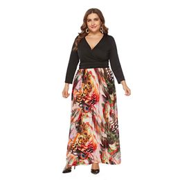 Plus Size Dresses Fashionable Women Dress 5XL Long Sleeve V-neck Printed Festive Party Ladies Boho Summer Vintage Formal Designer OfficePlus