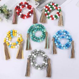 Wall Decor Natural Wooden Bead Chain with Tassel Garland Northern Europe Nursery Home Décor Hand Made Wood Farmhouse Decoration