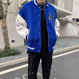 Women's Jackets Vintage Hiphop College Mens Furry Stars letters Embroidery Colour Block Harajuku Varsity Jacket Women Baseball Coats 220915