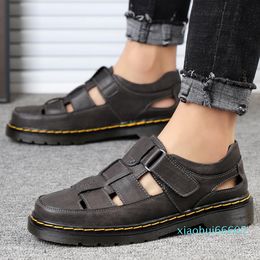 Sandals Men Genuine Leather Summer Classic Shoes Soft Roman Comfortable Outdoor Walking Footwear Flat asz1