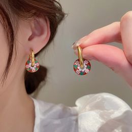 Dangle & Chandelier Vintage Colourful Flower Painted Enamel Round Circle Loop Earrings for Women Stainless Steel Chunky Hoop Earrings Gift