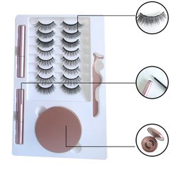 10 Pairs of Magnet False Eyelashes Set Natural Two Magnetic Liquid Eyeliner Glue-Free Magnetic Eyelash