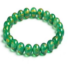 hot sell Tibetan Green Agate Carve Mantra Om Mani Padme Hum Amulet Bracelet