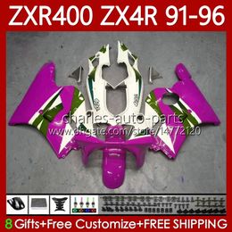 Bodywork For KAWASAKI NINJA ZXR-400 ZX 4R Cowling ZXR 400 CC 400CC Fairing 138No.107 ZX-4R ZXR400 Pink white 91 92 93 94 95 96 ZX4R 1991 1992 1993 1994 1995 1996 Body Kit