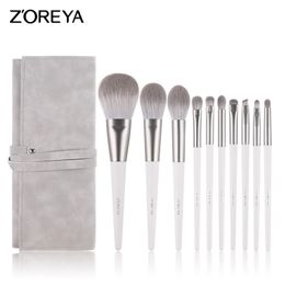 ZOREYA Silver 10-14pcs Makeup Brushes Set Cosmetics Eye Shadow Brush Blending Blush Lip Powder Highlighter Make up Brushes Tools 220623