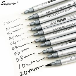Superior 10Pcs Black Micron Neelde Drawing Pen Waterproof Pigment Fine Line Marker Pen For Writing Hand-Paint anime Art Supplies 210226