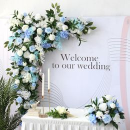 Decorative Flowers & Wreaths Blue Artificial Silk Wedding Backdrop Decor Arrange Arch Table Centrepieces Row Flower Party Window Display Po