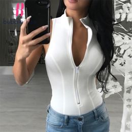 Summer Casual Top Tees Women T-Shirt Zipper Tank s Sleeveless Sexy Slim Crop Female Black White s 220316