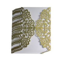 100pcs Gold Glitter Laser Cut Invitation Card Covers Lace Hollow Greeting Cards Invites Party wedding invitation card T200714