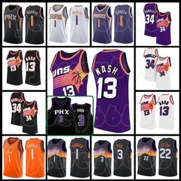 Phoenix''Suns''Jersey Steve 13 Nash Retro Charles 34 Barkley Basketball Chris 3 Paul Devin 1 Booker Deandre 22 Ayton Jerseys