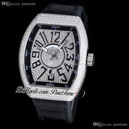 Vanguard Classic V45 Miyota 8215 Automatic Mens Watch Diamonds Case Paved Dimaond Dial Black Big Number Markers Gummy Strap Iced Out Jewelry Watches Puretime E247a1