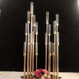 Wedding grand event Backdrop stick 12 heads candelabra wedding aisle decor Gold Tall event table Centrepieces for wedding stands hander