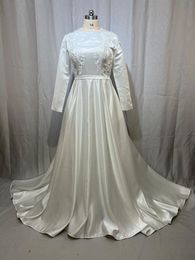 Other Wedding Dresses A-line Dress Ivory Satin Gowns Elegant Long Sleeve Bride Abito Da Sposa 2022