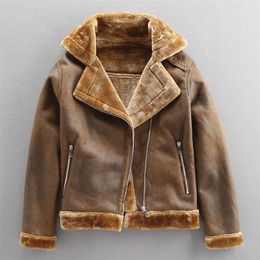 Brand Fashion Men Winter Leather Jacket Retro Warm Motorcycle Fleece Leather Jacket Men Casual Outdoor Windbreaker Fur Coat 201128