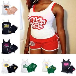 Fashion Letter Tracksuit Women Suspender Tops Vest Tanks and Shorts 2 Piece Outfits Summer Yoga Suit Quick Dry Sportswear Beachwear Prominent Figure