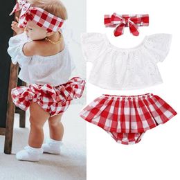 Clothing Sets CitgeeSummer Infant Born Baby Girl Off Shoulder Lace Tops Plaid Shorts 3PCS Clothes Outfits SetClothing
