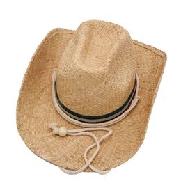 Natural Raffia Straw Western Cowboy Hat For Men Handmade Weave Summer Beach Sun Hat Lifeguard Hats Sombrero Hombre