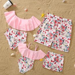 Family Matching Outfits Bikini Ruffle Summer Baby Girl Boy Children Swimsuit 2022 Kids Swimwear Swimming Trunks Man Beach Shorts