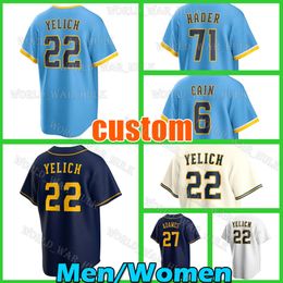 Wholesale Custom 2022 Milwaukee Men Women youth Jersey 27 ADAMES 22  Christian Yelich 12 Justin Smoak baseball jerseys S-5XL From m.