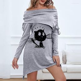 Casual Dresses Summer Sexy Woman Dress Vestido De Mujer Femme Robe Solid Colour Scarf Collar Pleated Long Sleeve Irregular Hem DressCasual