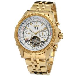 Wristwatches Luxury Gold Brand Automatic Tourbillion Stainless Steel Militry Watches Male Relogio MMasculino Mechanical Exquisite