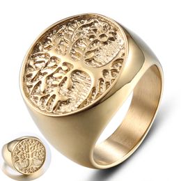 8/9/10/11/12/13 Stainless Steel Life Tree Ring Plated Gold Men Women Punk Exquisite Carving Stubborn Trees Of Life Finger Plant Pattern Jewellery