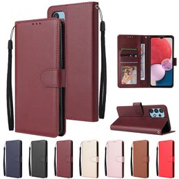 Leather Wallet Cases For Samsung S24 Ultra Plus A15 A25 A35 A45 A55 A73 5G A23 4G Luxury Plain Photo 3 Credit ID Cards Slot Flip Cover Holder Phone Pouch With Lanyard