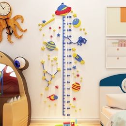 UFO Rocket Height Sticker 3D Stereo For Kids Room Acrylic Wallpaper Child ure Wall Home Decoration Y200103