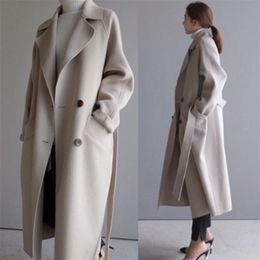 Women Winter Coats Autumn and Winter New Large Size Women s Solid Colour Lapel Loose Long Double sided Wool Coat Female jas LJ201109