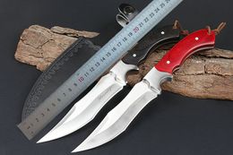 1Pcs Outdoor Survival Straight Hunting Knife 440C Satin Blade Wood + Steel Head Handle Fixed Blades Knives With Leather Sheath 2 Handle Colours