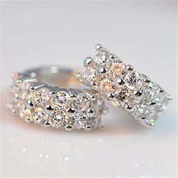 Clip-on & Screw Back Luxury Female White Crystal Stone Earrings Trendy Silver Colour Clip For Women Elegant Bridal Round Wedding EarringsClip