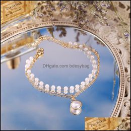 Link Chain Bracelets Jewellery Fashion Mti-Layer Pearl Pendant Bracelet For Women Cute Gold Sier Colour Kpop J Dhkpf
