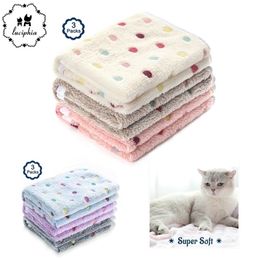 3 Packs Pet Blanket Bed Mats Super Soft Fluffy Premium Fleece Dot Print Warm Flannel Throw for Dog Puppy Cat Y200330