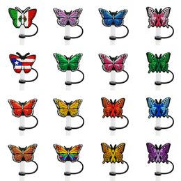Butterfly pattern soft silicone straw toppers pvc accessories charms Reusable Splash Proof drinking dust plug decorative 8mm straw in tumbler cup party supplies Be