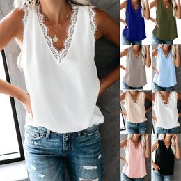 Sexy Vest V-Neck Lace Patchwork Black White Shirt Women Blouses Sleeveless Casual Loose Summer Beach Tops Plus Size 3XL W220422