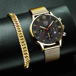 Wristwatches Top Watches For Men Business Stainless Steel Mesh Belt Quartz Fashion Wristwatch Luxury Calendar Clock Man Casual Bracelet Watc