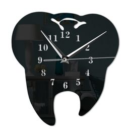 Mirror Effect Tooth Dentistry Wall Clock Laser Cut Decorative Dental Clinic Office Decoration Teeth Surgeon Gift Y200110