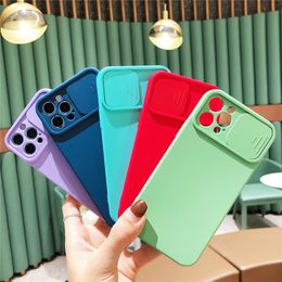 Slide Camera Protection Liquid Silicone Phone Cases for iPhone 14 13 11 12 Pro Max Mini XS Max XR X 8 7 Plus SE Lens Push Pull Cover