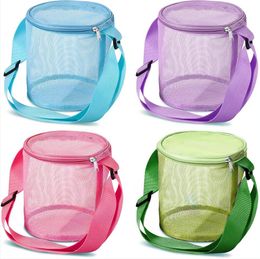 Kids Shell Storage Bags Beach Sand Toys Collecting Bag Mesh 3D Circular Bucket Small Pouch Travel Outdoor Net Tote Zipper Portable Organiser BC8020