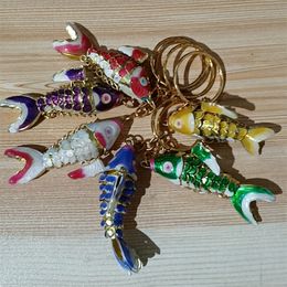 Vivid Sway Enamel Large Koi Fish Keychain Party Favour Handmade Cloisonne Luck Carp Key ring Women Men Thank you Gifts 100pcs/lot