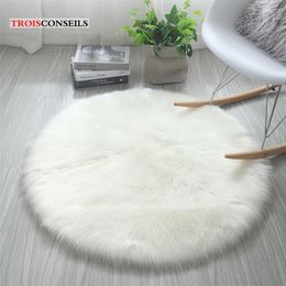 Round Rug Shaggy Plush Carpet Soft Faux Sheepskin Fur Area for Bedroom Living Room White Home Floor Mat Bedside Rugs 220811