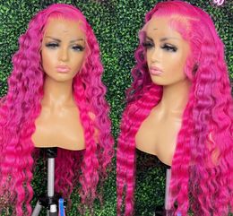 Long Loose Deep Wave Wigs for Women Pink/Blonde/Blue/Gray Coloured Synthetic Lace Front Wigs Simulation Human Hair