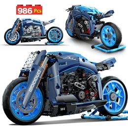 986pcs City Motorcycle Car Model Building Blocks MOC Racing Motobike Vehicles Bricks Toys for Children Gifts 220715