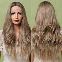 Nxy Wigs Style Front Lace Women's Split Light Brown Long Curly Wig Daily Application220530