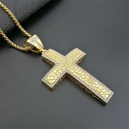 Pendant Necklaces Hip Hop Heavy Large Big Cross Necklace Christmas Gift Gold Colour Stainless Steel Iced Out CZ Bling Christian JewelryPendan